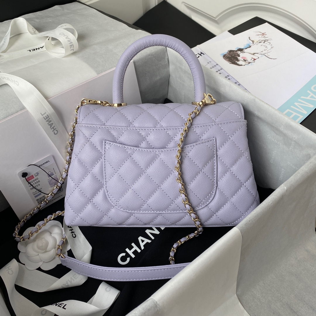 Coco Handle Small Grained Calfskin Handbag With Top Handle A92990 Light Purple